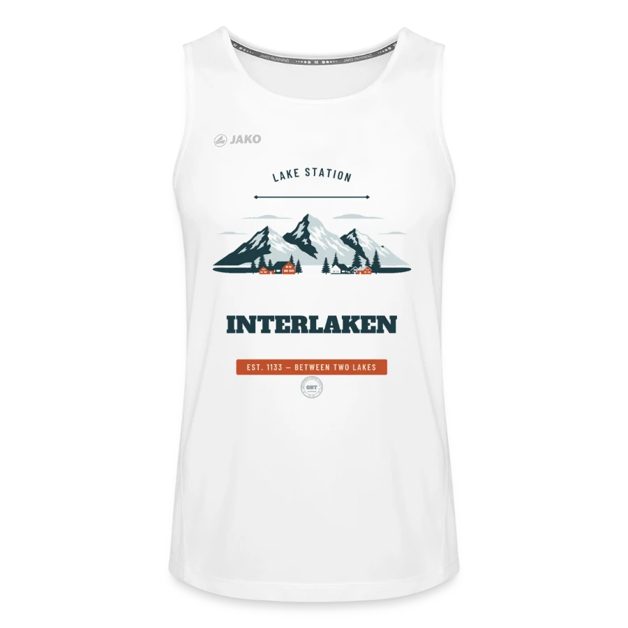 Interlaken badge on a jako men's tank top run 2.0, white