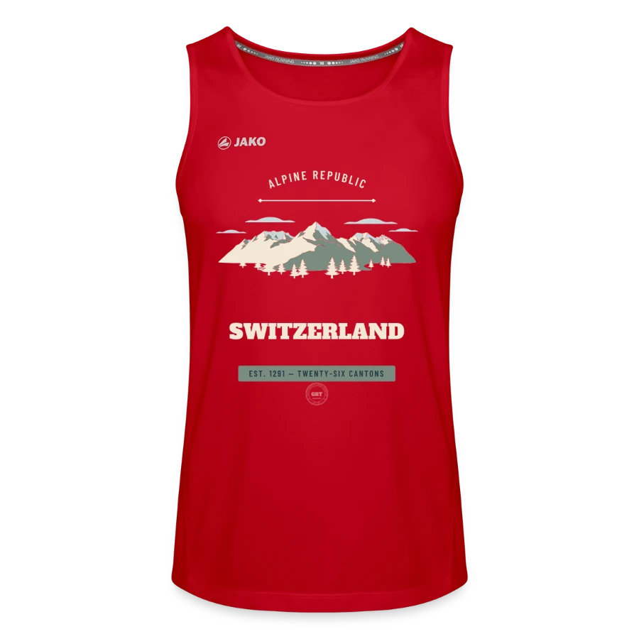 Switzerland badge on a jako men's tank top run 2.0, red