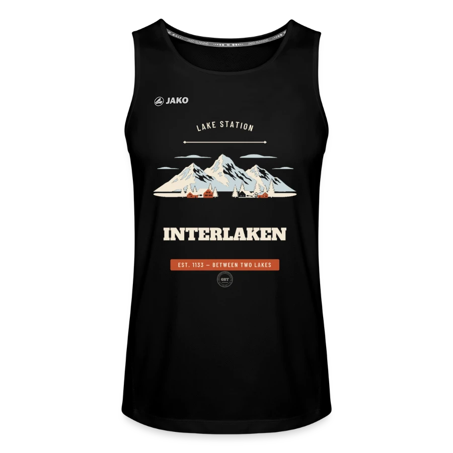 Interlaken badge on a jako men's tank top run 2.0, black