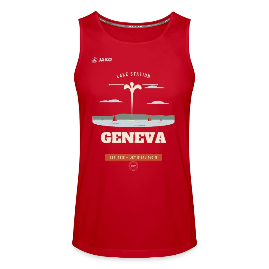 Geneva badge on a jako men's tank top run 2.0, red