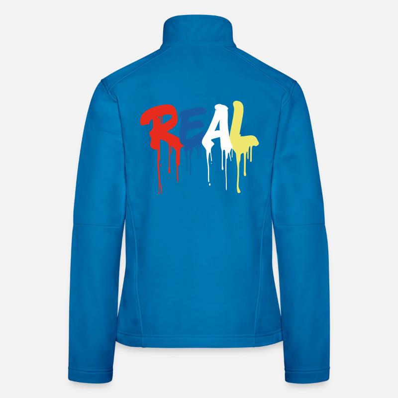 Graffiti-Style "REAL" - bunter tropfender Buchstabe Frauen Softshelljacke