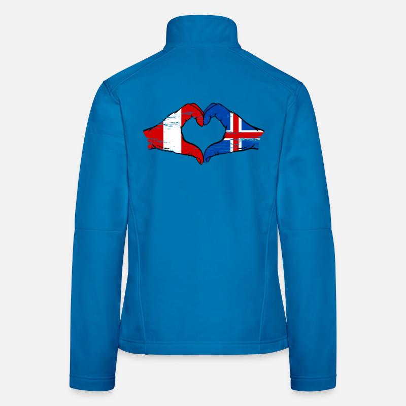 Drapeau de l'île du Pérou, mains en forme de cœur utilisées Veste en tissu softshell Femme