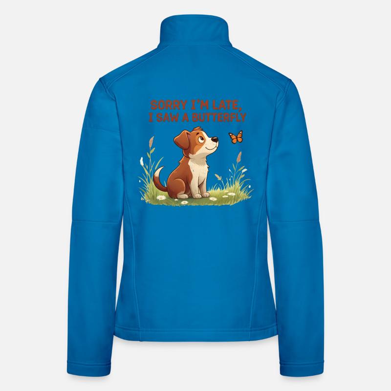 Humorous dog motif with butterfly - Women's Softshell Jacket - light blue