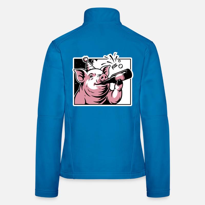 Schweinchen mit Party- und Feierflasche - Frauen Softshelljacke - Lichtblau