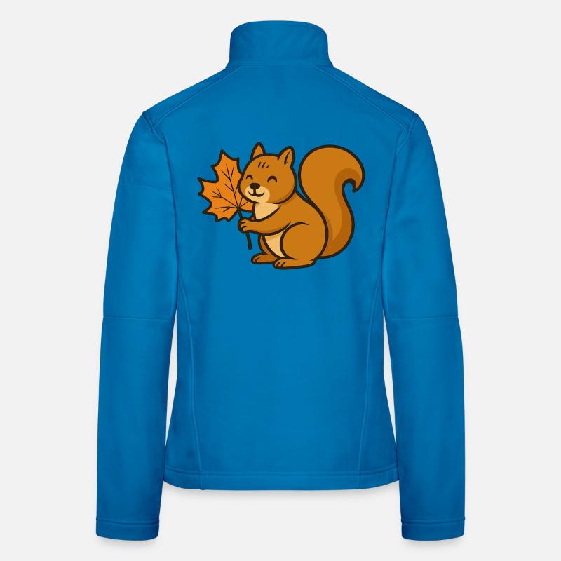 Niedliches Eichhörnchen mit Herbstblatt Cartoon Frauen Softshelljacke