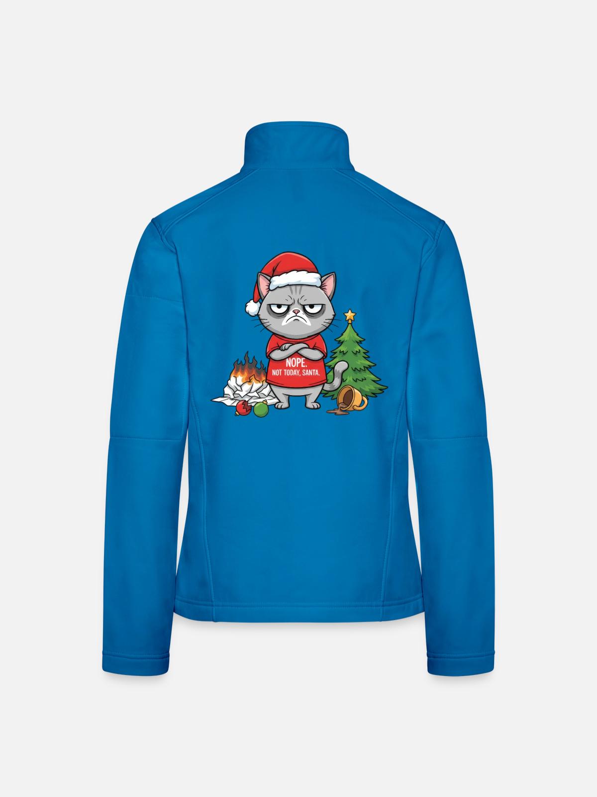 Grimmiger Weihnachtskater verweigert Santa - Frauen Softshelljacke - Lichtblau - Hinten