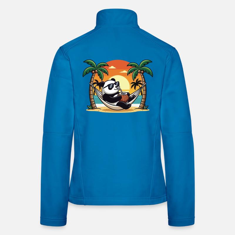 Funny Panda on Beach Hammock Summer Vacation Women's Softshell Jacket