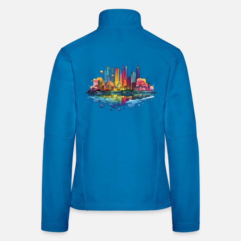 Colorful Skyline Reflection Women's Softshell Jacket