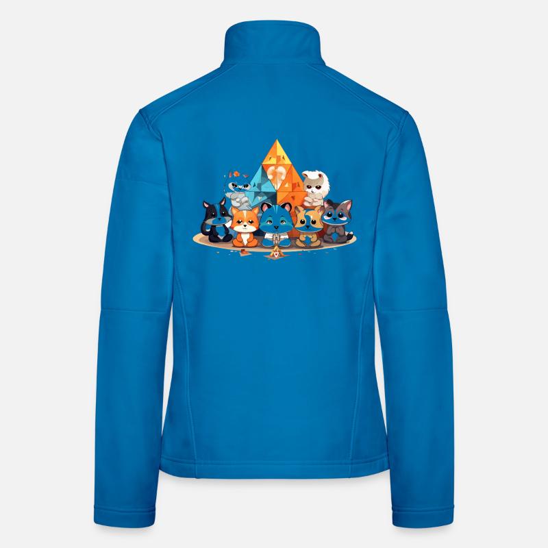 Des chats devant des pyramides de cristal colorées Veste en tissu softshell Femme