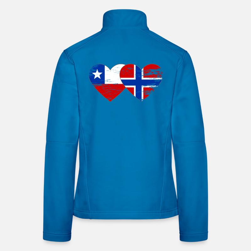 Chile Norway Flag Heart Used Women's Softshell Jacket