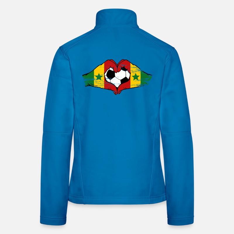 Mains du drapeau du Sénégal en forme de cœur utilisées Veste en tissu softshell Femme