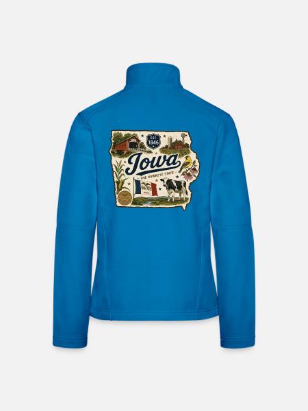 Iowa Hawkeye State Vintage Farm Aufkleber - Frauen Softshelljacke - Lichtblau - Hinten