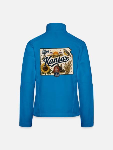 Kansas Sunflower State Vintage Reiseaufkleber - Frauen Softshelljacke - Lichtblau - Hinten