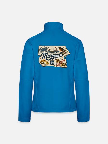 Maryland Vintage Staatsflagge & Krabbenaufkleber - Frauen Softshelljacke - Lichtblau - Hinten