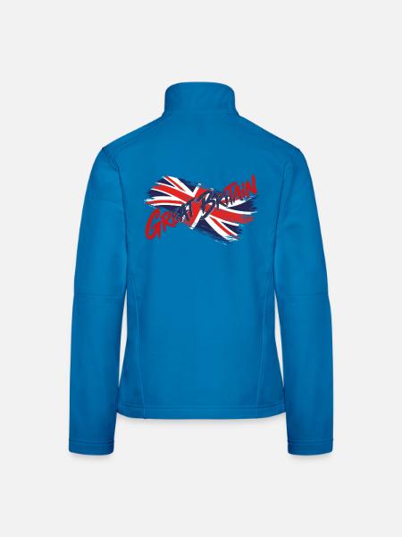 Great Britain Union Jack Flagge – Grunge-Typografie - Frauen Softshelljacke - Lichtblau - Hinten