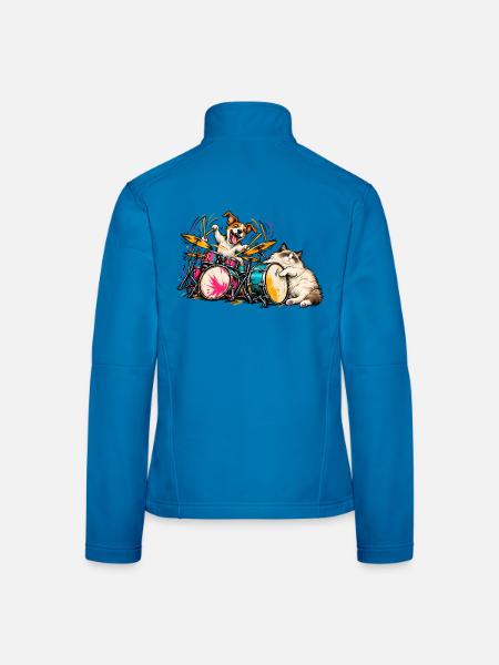 Ragdoll und Jack Russell spielen Schlagzeug – Musi - Frauen Softshelljacke - Lichtblau - Hinten