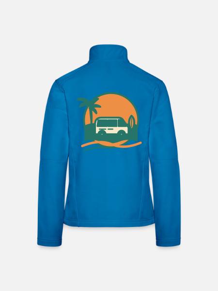 Sonnenuntergang Surfbus am Strand - Frauen Softshelljacke - Lichtblau - Hinten