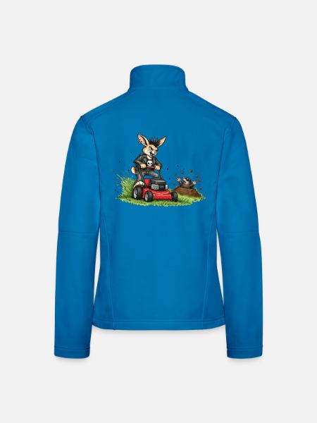 Hase auf Rasenmäher – witziges Waldduo - Frauen Softshelljacke - Lichtblau - Hinten