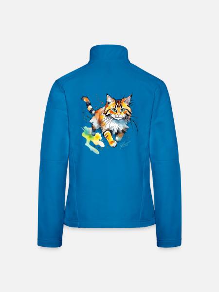 springende  Katze im wasserfarbenlook - Frauen Softshelljacke - Lichtblau - Hinten