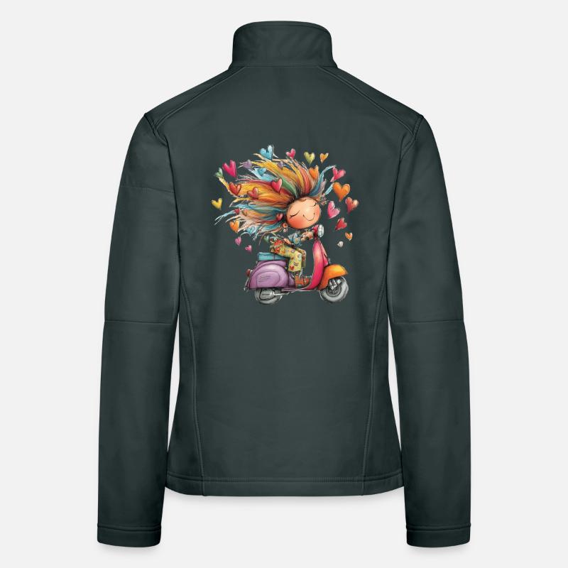 Rollerliebe - Mädchen auf Roller – bunter Sommer Frauen Softshelljacke