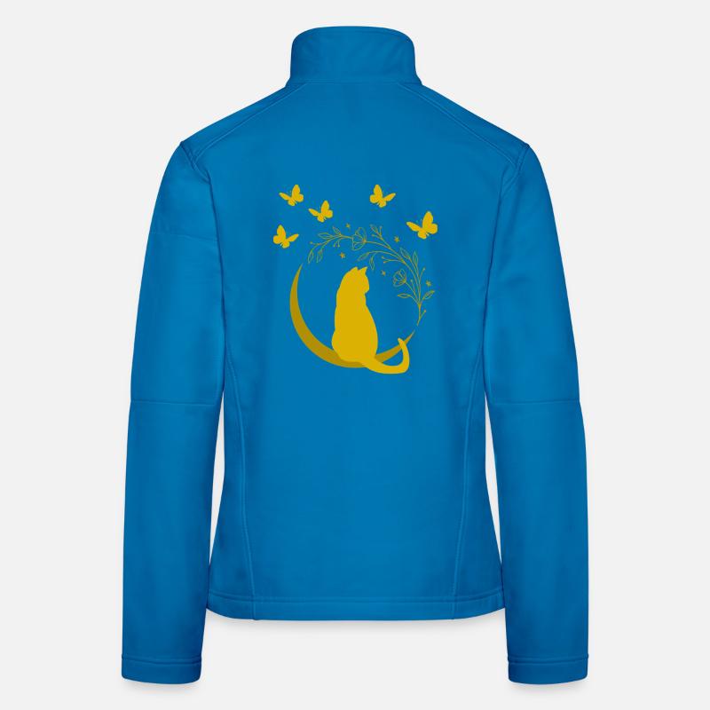Chat de lune dorée avec vigne à fleurs - Veste en tissu softshell Femme - bleu clair