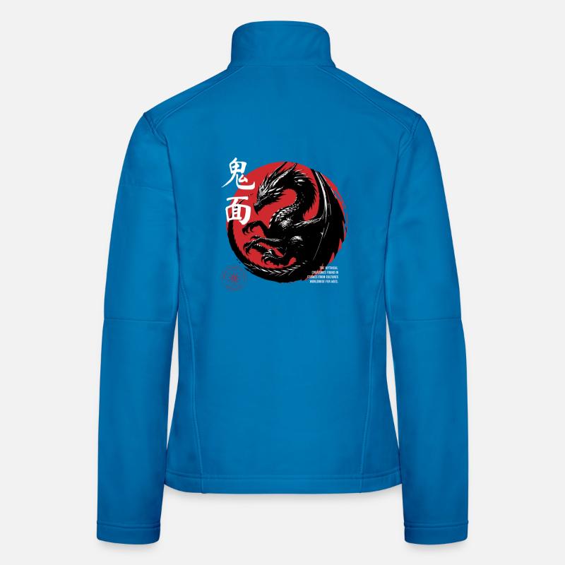 Black Dragon in Red Zen Circle - Women's Softshell Jacket - light blue
