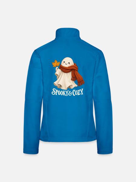 Spooky & Cozy - Herbstgeist mit rotem Schal - Frauen Softshelljacke - Lichtblau
