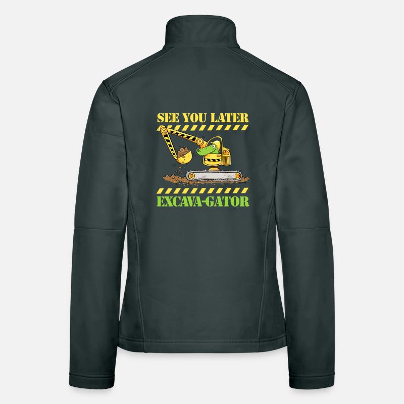 Construction Site Excavator Crocodile Saying Pun Women's Softshell Jacket