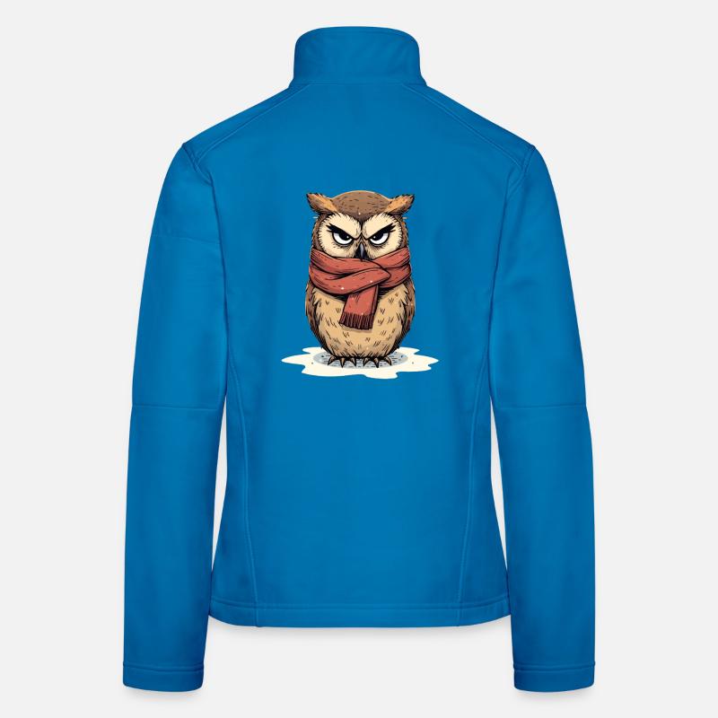 Wintereule mit rotem Schal Frauen Softshelljacke