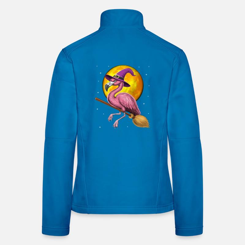 Flamingo Witch Riding Broom Women's Softshell Jacket