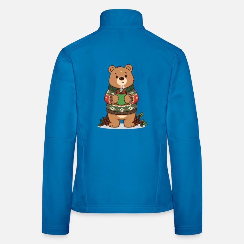 Winter bear with steaming cocoa Women's Softshell Jacket