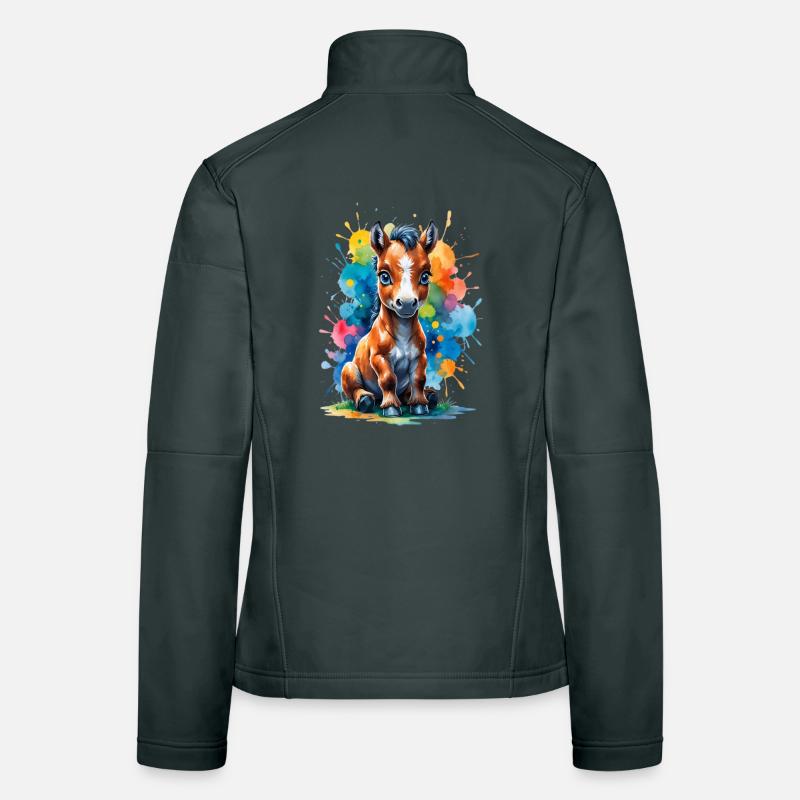 Regenbogenpony im Farbklecks Frauen Softshelljacke