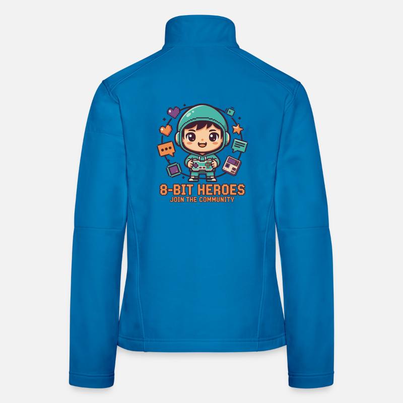 HÉROS 8 BITS | Jeux Rétro Chibi Communauté Pixel Veste en tissu softshell Femme