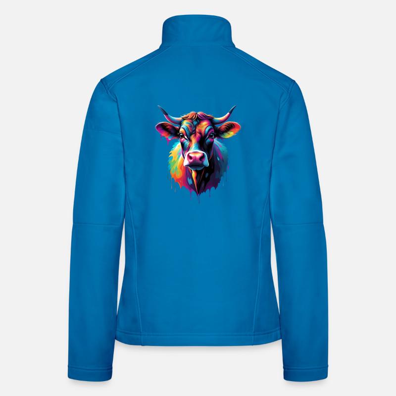 Explosion colorée des têtes de vache Veste en tissu softshell Femme