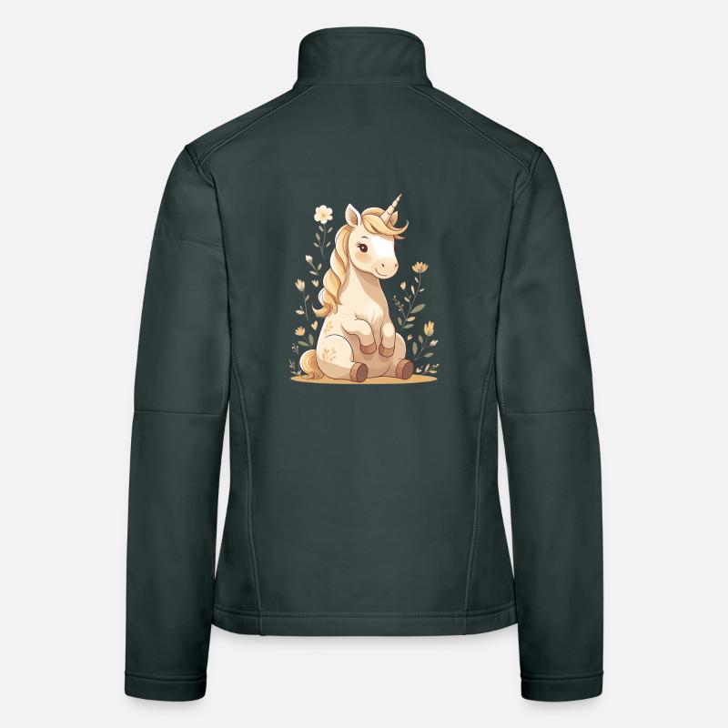 Licorne délicate dans la forêt de fleurs Veste en tissu softshell Femme