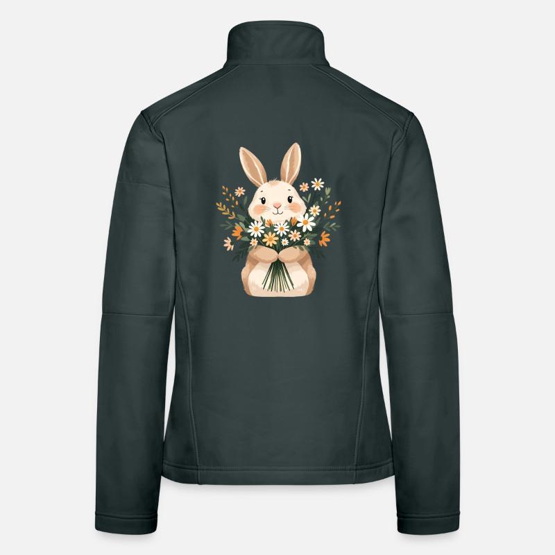 Bunny with spring bouquet Women's Softshell Jacket