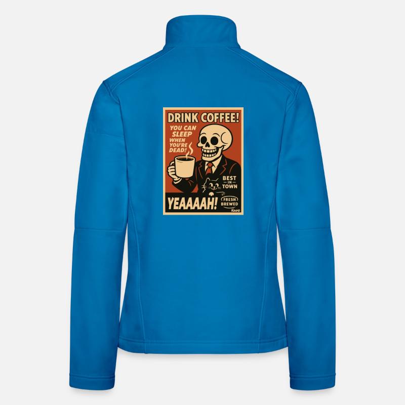 Retro de Crâne de Café et Chat Veste en tissu softshell Femme