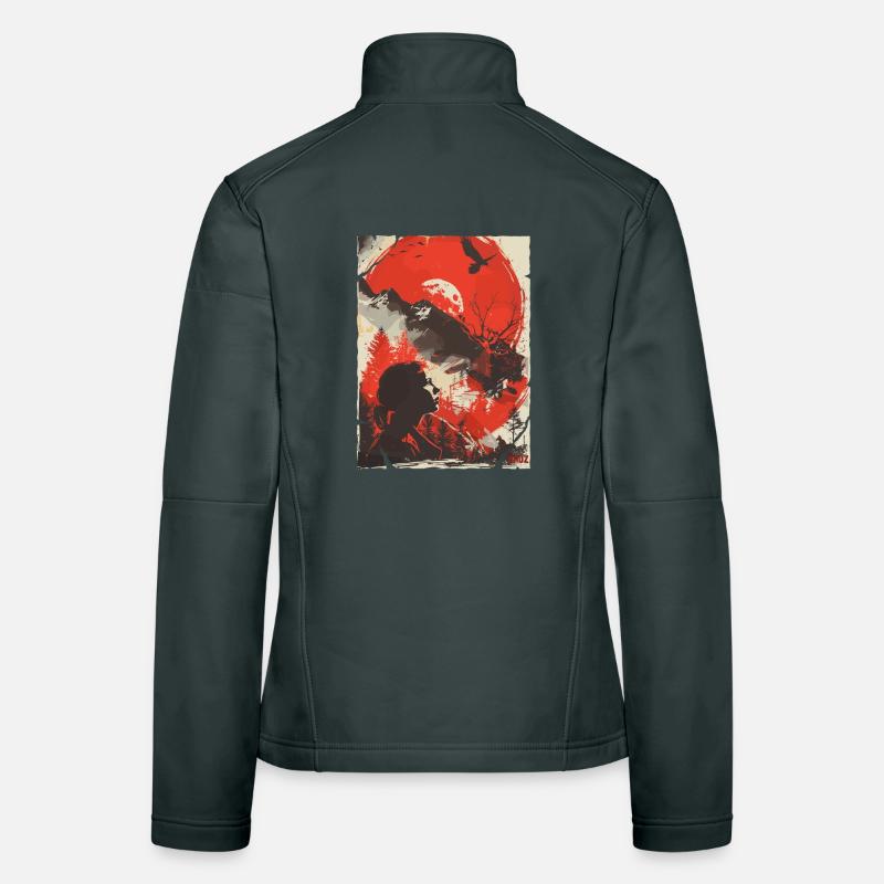 Red Moon Wilderness Silhouette Frauen Softshelljacke