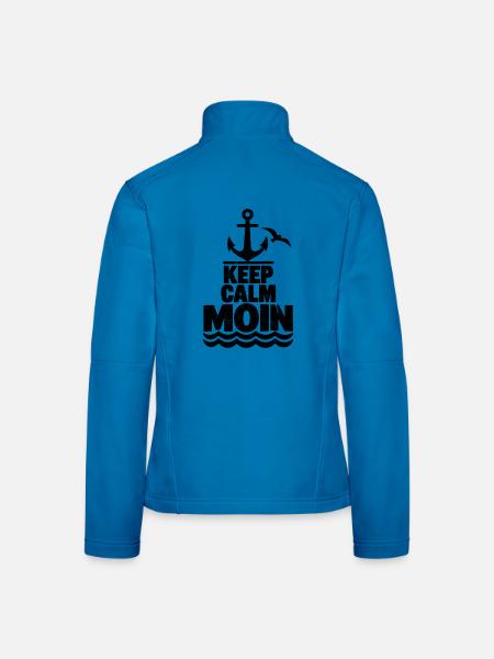 Keep Calm Moin – Maritimer Grunge Look  - Frauen Softshelljacke - Lichtblau - Hinten