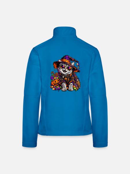 Bunte Halloween Hexenkatze mit Süßem - Frauen Softshelljacke - Lichtblau - Hinten