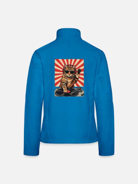 Retro DJ Katze Rot Getigert Plattenspieler - Frauen Softshelljacke - Lichtblau - Hinten