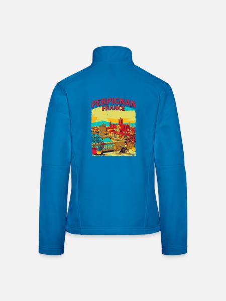 Vintage Style Perpignan France Cityscape Novelty - Frauen Softshelljacke - Lichtblau - Hinten