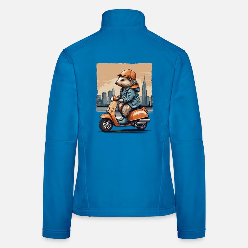 Süßer Igel auf Motorroller Frauen Softshelljacke