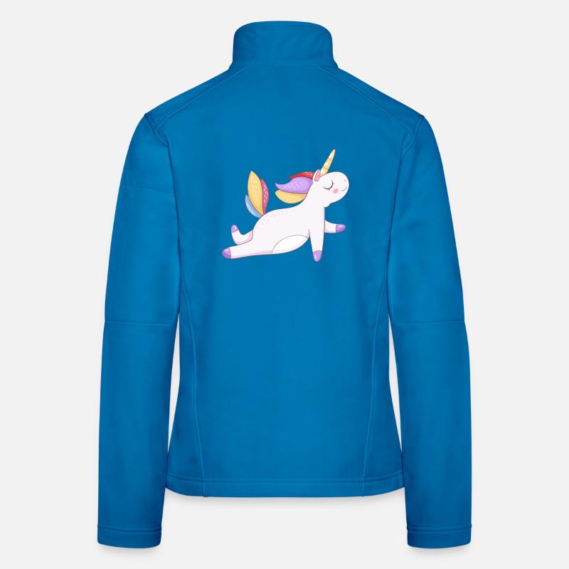 Buntes Einhorn sitzend, Pastellmuster Frauen Softshelljacke