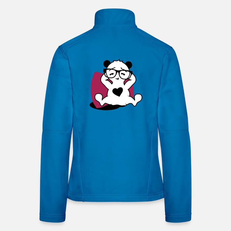 Panda with nerd glasses and heart button while relaxing Women's Softshell Jacket