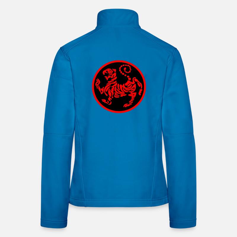 Shotokan karate logo emblem tiger red on black Women's Softshell Jacket