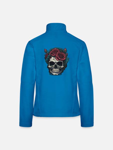 Crâne avec des roses - Veste en tissu softshell Femme - bleu clair - Dos