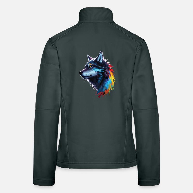 Rainbow Watercolor Wolf Splattered Women's Softshell Jacket