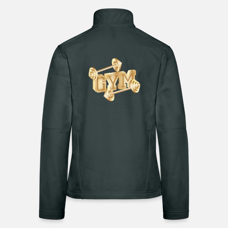 gold-tone dumbbell typography for gym enthusiasts Women's Softshell Jacket