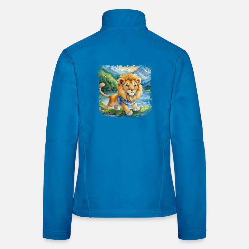 Cute young lion happily playing by the river Women's Softshell Jacket